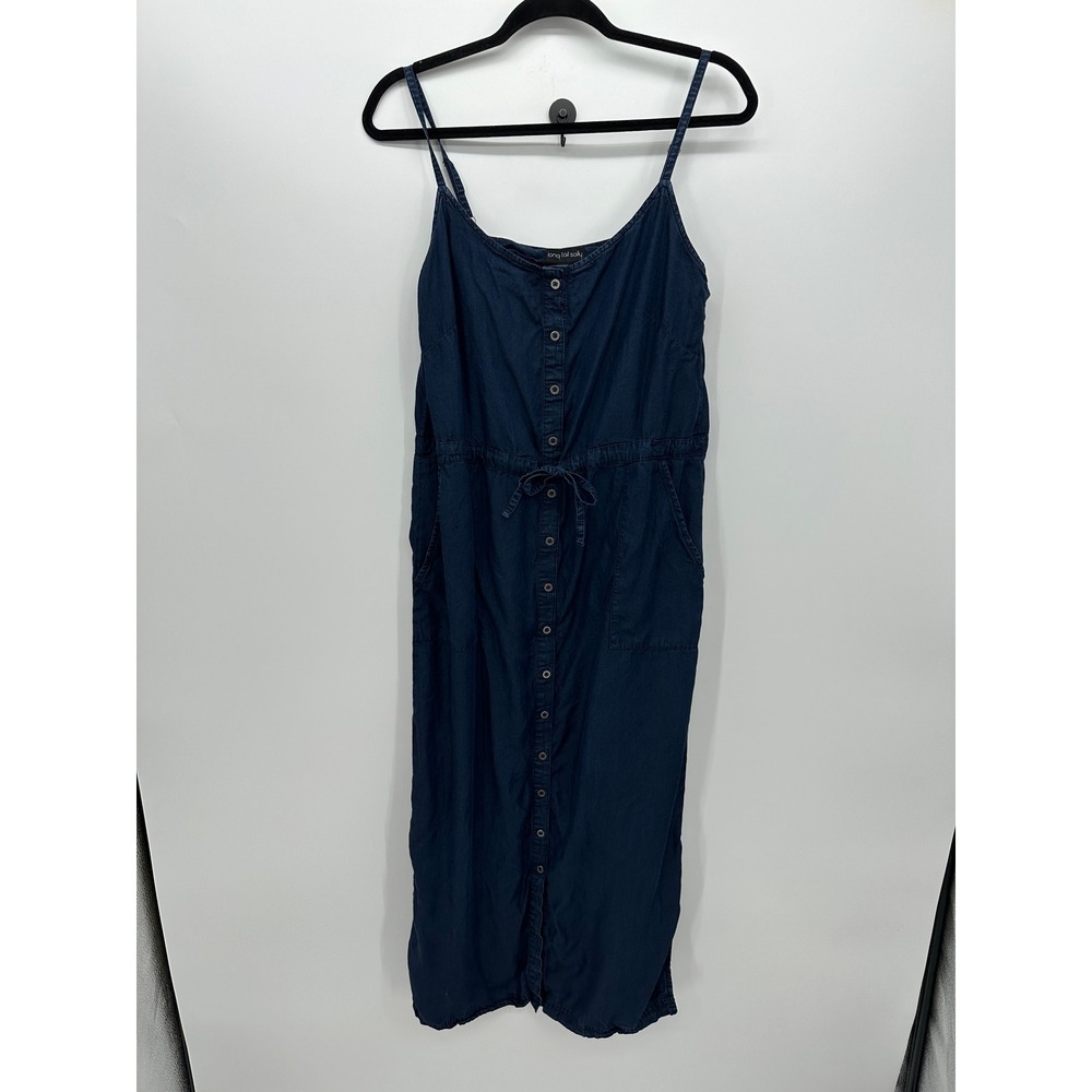 Long Tall Sally Tencel Button Front Midi Dress Blue Chambray Pockets US 8